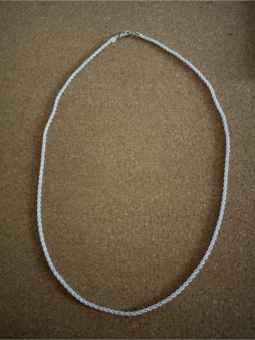 Sterling Silver Twisted Rope Necklace - Silver. 23 inches long (58 centimeters)
